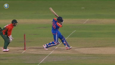 On the charge: Nitish Kumar smashes 6,4,6,6 off Mehidy Hasan Miraz