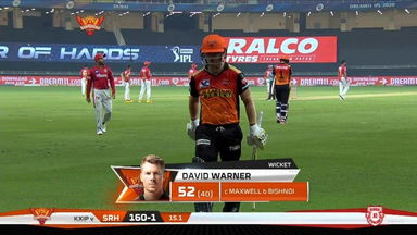 M22: SRH vs KXIP – David Warner Wicket