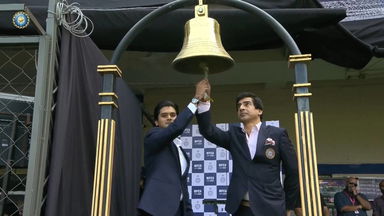 BCCI Hon. President Mithun Manhas rings the ceremonial bell to commence play in Indore