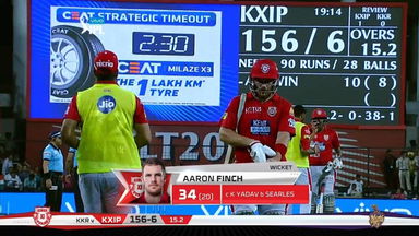 M44: KXIP vs KKR – Aaron Finch Wicket