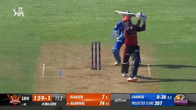 M69: MI vs SRH –  Mayank Agarwal  Six