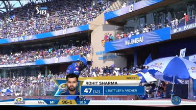 M27: MI vs RR – Rohit Sharma Wicket