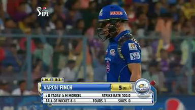 M1: KKR vs MI – Aaron Finch Wicket