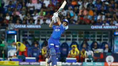 On the charge: Kishan smacks two consecutive sixes off Siraj