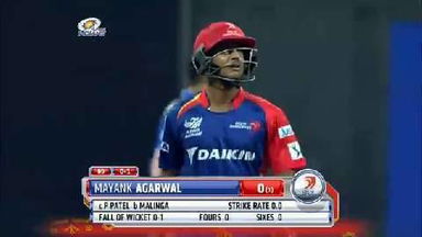 M39: MI vs DD – Mayank Agarwal Wicket