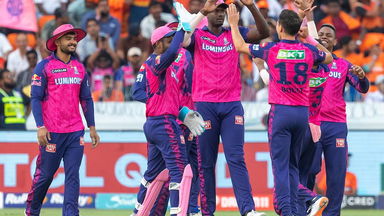 STUNNER: Holders pouches a fantastic catch to send back Rahul Tripathi