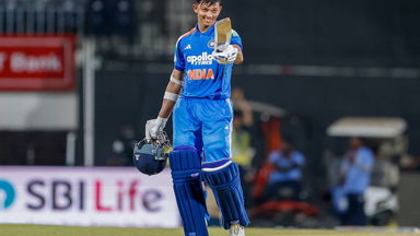 WHAT A WAY TO BRING IT UP! Jaiswal reaches his century with a six