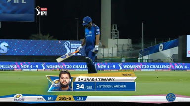 M45: RR vs MI – Saurabh Tiwary Wicket