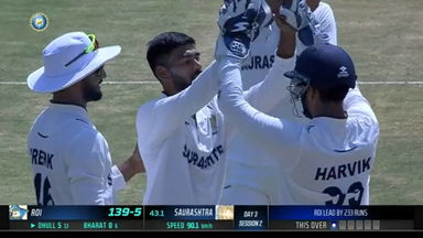 Z R IRANI CUP 2023/24, Saurashtra vs Rest of India: Rest of India 2nd Innings Fall of Wickets