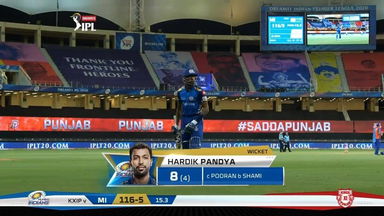 M36: MI vs KXIP – Hardik Pandya Wicket