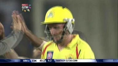 M10: CSK vs SRH –  Michael Hussey c Patel b Duminy