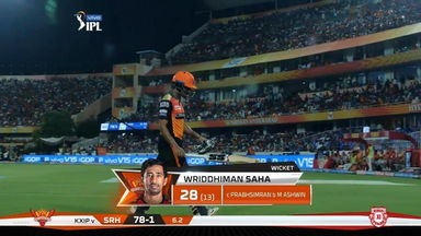 M48: SRH vs KXIP – Wriddhiman Saha Wicket