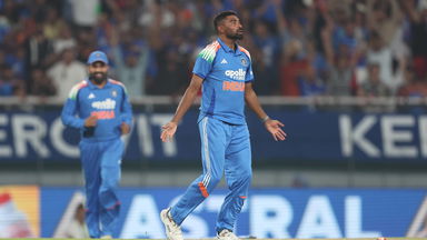 TIMBER! Mohd. Siraj sends the off-stump cartwheeling