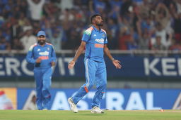 TIMBER! Mohd. Siraj sends the off-stump cartwheeling