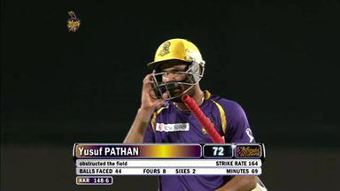 M65: KKR vs PWI – Yusuf Pathan out Obstructing the Field