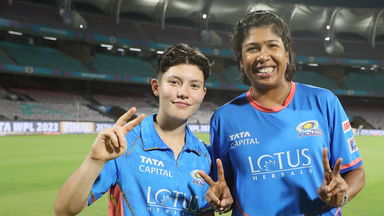 Hat-trick star Issy Wong recaps MI's Eliminator win with Bowling Coach & Mentor Jhulan Goswami
