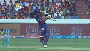 M44: SRH vs RPS –  Ajinkya Rahane Six