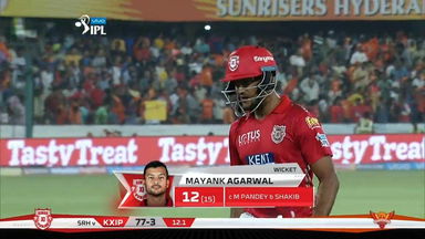 M25: SRH vs KXIP –  Mayank Agarwal Wicket