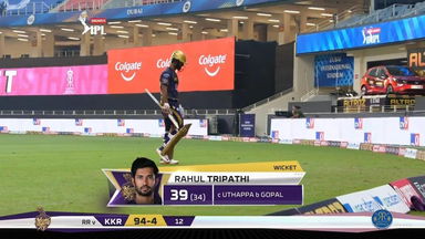 M54: KKR vs RR – Rahul Tripathi Wicket