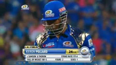 M32: MI vs RR – Kieron Pollard Wicket