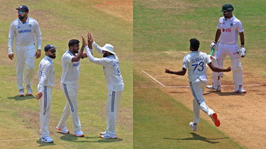 Edged and taken x 2 ft. Siraj and Bumrah