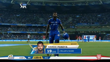 M24: MI vs KXIP – Hardik Pandya Wicket