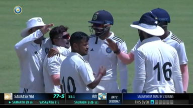 Z R IRANI CUP 2023/24, Saurashtra vs Rest of India : Saurashtra 1st Innings Fall of Wickets