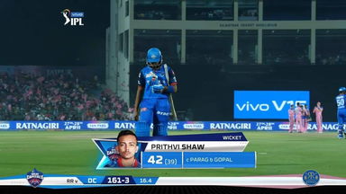 M40: RR vs DC – Prithvi Shaw Wicket