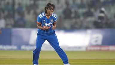 Nandni Sharma knocks over the off-stump