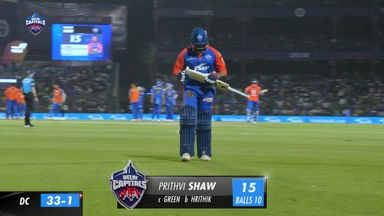 M16: DC vs MI – Prithvi Shaw Wicket