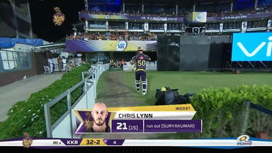 M41: KKR vs MI – Chris Lynn Wicket
