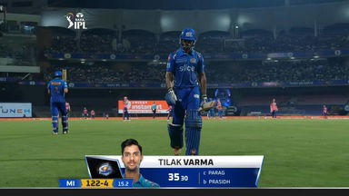M44: RR vs MI – Tilak Varma Wicket