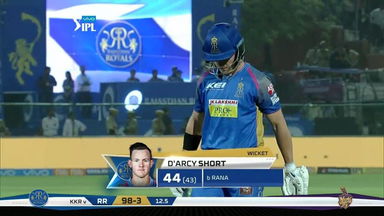 M15: RR vs KKR – D'Arcy Short Wicket