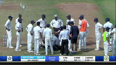 Ouch! Throw from deep knocks down umpire