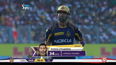 M18: KKR vs KXIP – Robin Uthappa Wicket