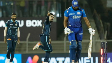 GONE! A Rashid Khan special to strike timber against Pollard