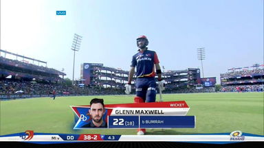 M55: DD vs MI – Glenn Maxwell Wicket