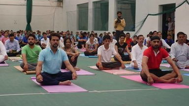 BCCI President Anurag Thakur & Harbhajan Singh celebrate International Yoga day