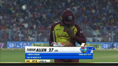IND vs WI 2018, 1st T20I: Fabian Allen Wicket