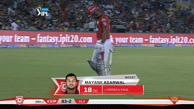 M16: KXIP vs SRH – Mayank Agarwal Wicket