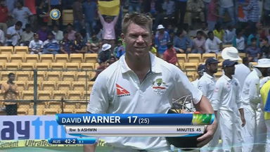 IND vs AUS 2017 - 2nd Test day 4 : David Warner Wicket