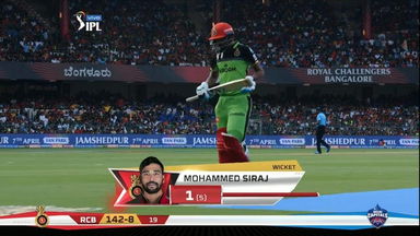 M20: RCB vs DC –  Mohammed Siraj Wicket