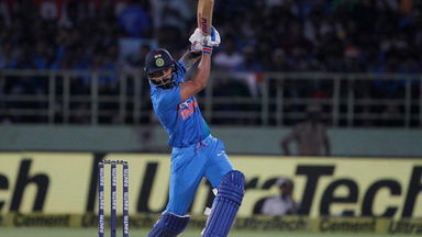 Top class: Virat hits straight over bowler’s head