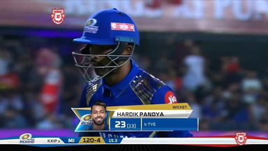 M34: KXIP vs MI – Hardik Pandya Wicket