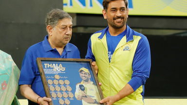 A special 200: MS Dhoni presented with a special memento as he's set to captain CSK for 200th time