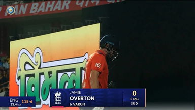 IND vs ENG 2025, 3rd T20I: Jamie Overton Wicket