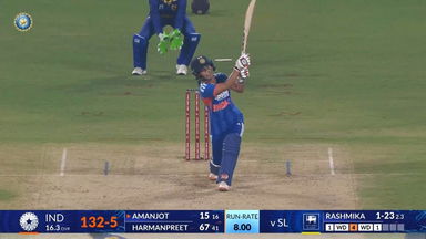 IND-W vs SL-W 2025, 5th T20I: Amanjot Kaur Six